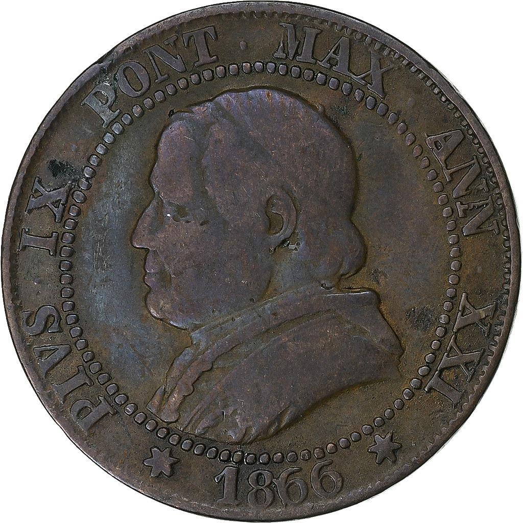 Papal States, Pius IX, Soldo, 1866, Rome, Copper, , KM:1372.2