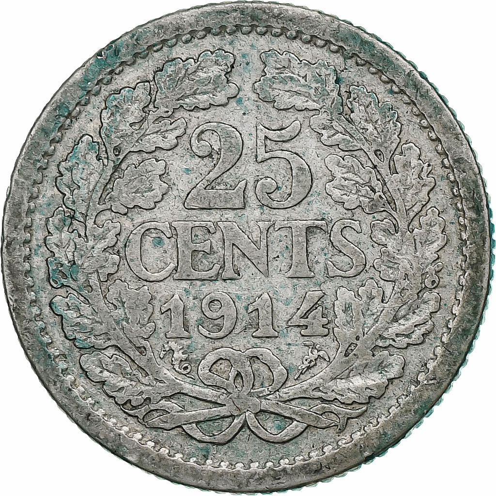 Netherlands, Wilhelmina I, 25 Cents, 1914, Utrecht, Silver, , KM:146