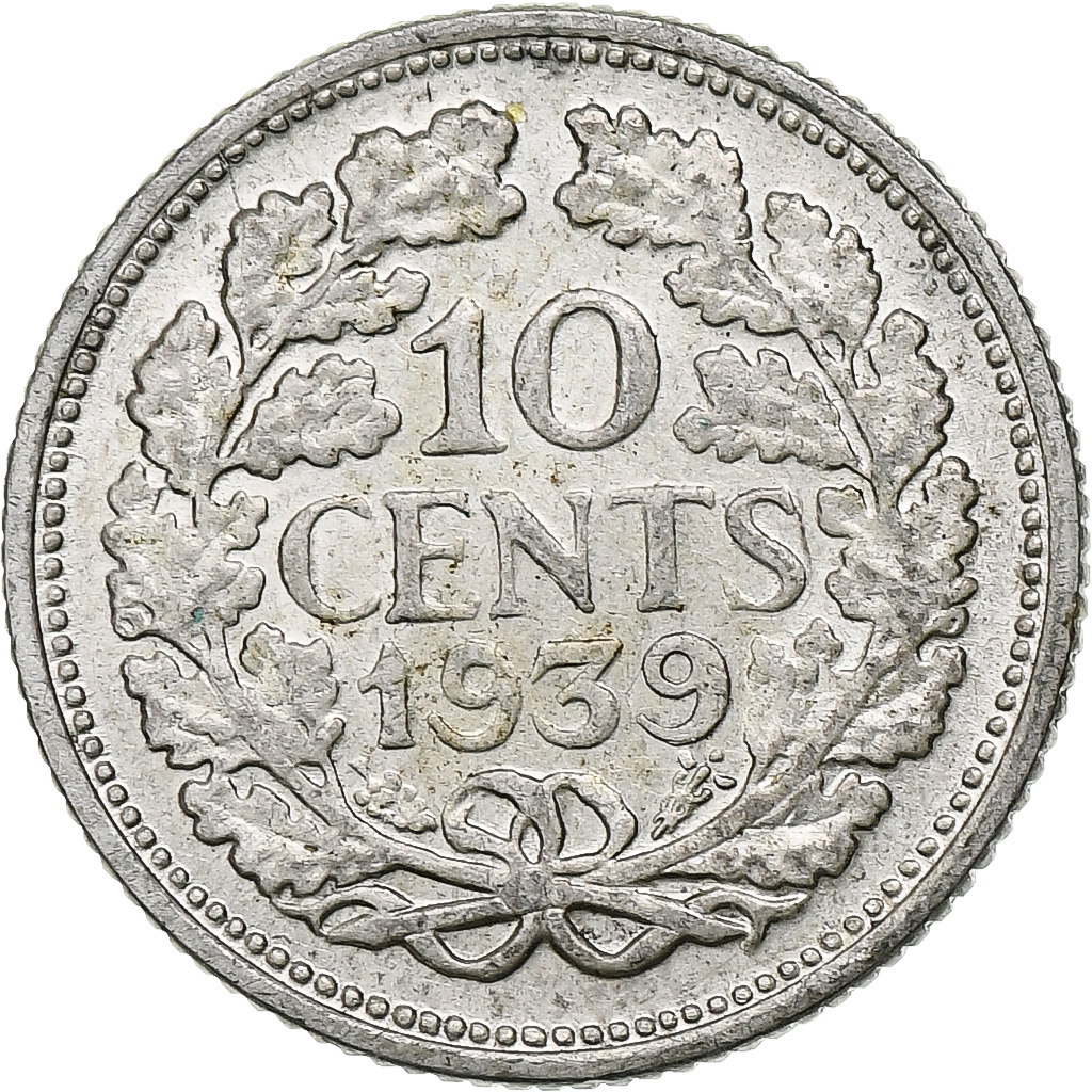 Netherlands, Wilhelmina I, 10 Cents, 1939, Utrecht, Silver, , KM:163