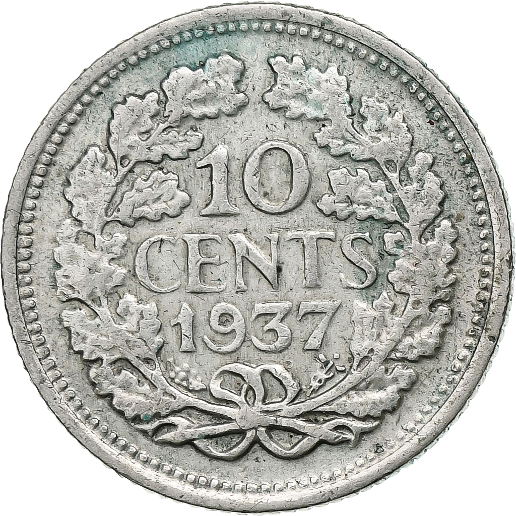 Netherlands, Wilhelmina I, 10 Cents, 1937, Utrecht, Silver, , KM:163