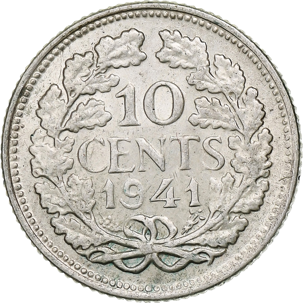 Netherlands, Wilhelmina I, 10 Cents, 1941, Utrecht, Silver, , KM:163