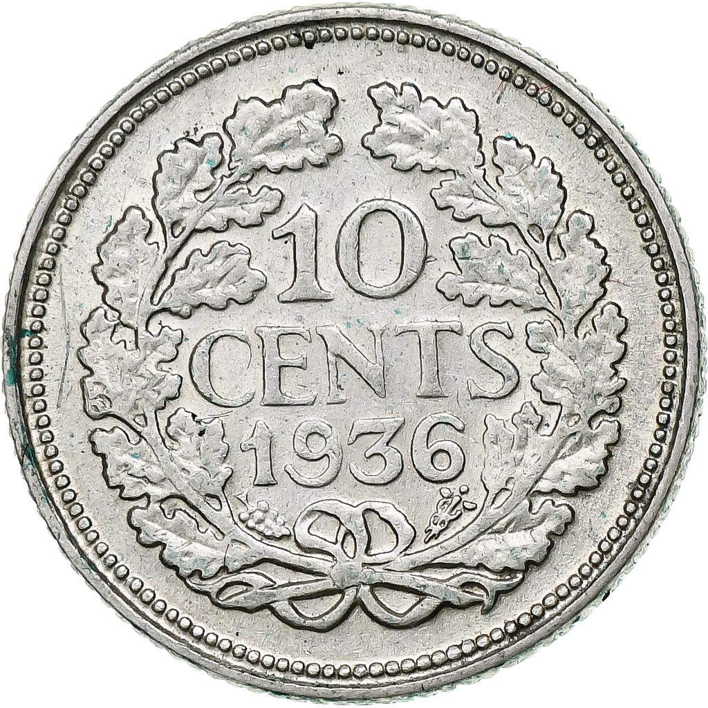 Netherlands, Wilhelmina I, 10 Cents, 1936, Utrecht, Silver, , KM:163