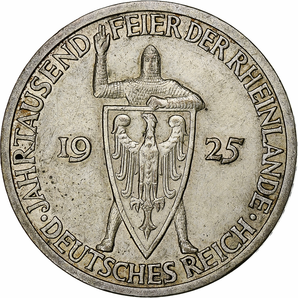 Germany, Weimar Republic, 3 Mark, Rhineland, 1925, Berlin, Silver, 