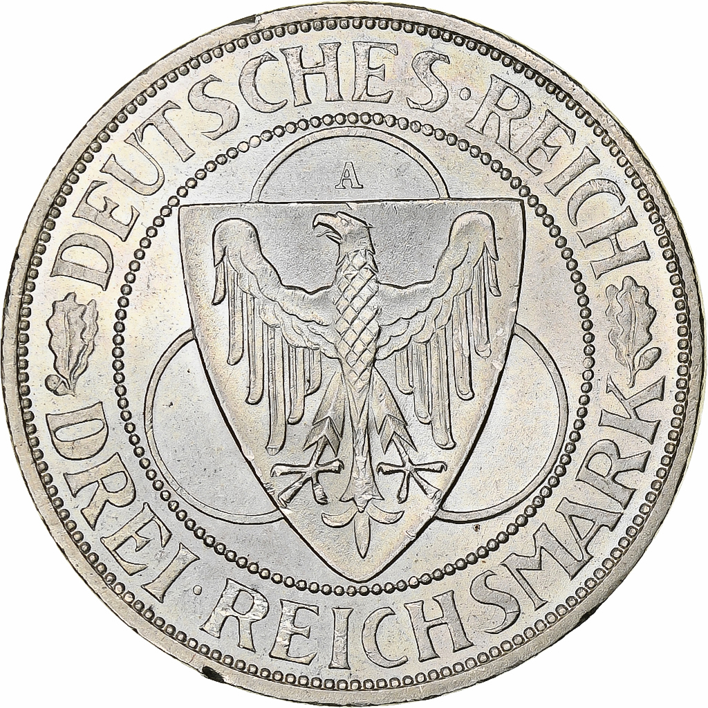 Germany, Weimar Republic, 3 Mark, Liberation of Rhineland, 1930, Berlin, Silver