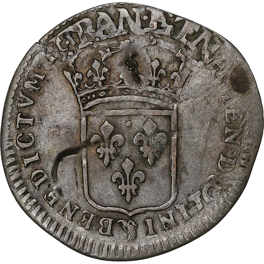 France, Louis XIV, 15 Deniers, Lyon, countermarked lis, Billon, 