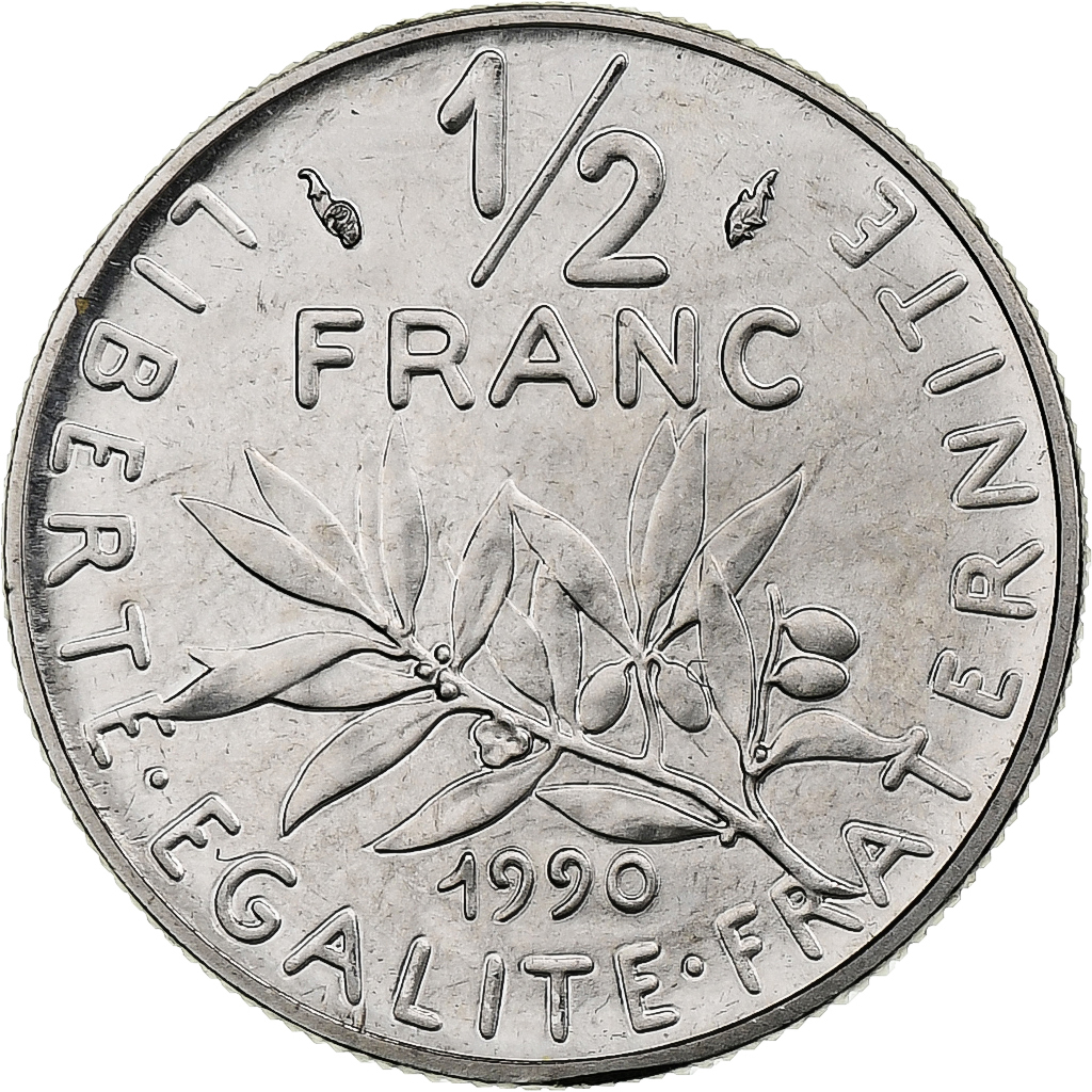 France, 1/2 Franc, Semeuse, 1990, Monnaie de Paris, série FDC, Nickel, 