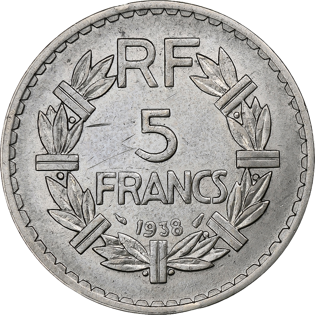 France, 5 Francs, Lavrillier, 1938, Paris, Nickel, , Gadoury:760