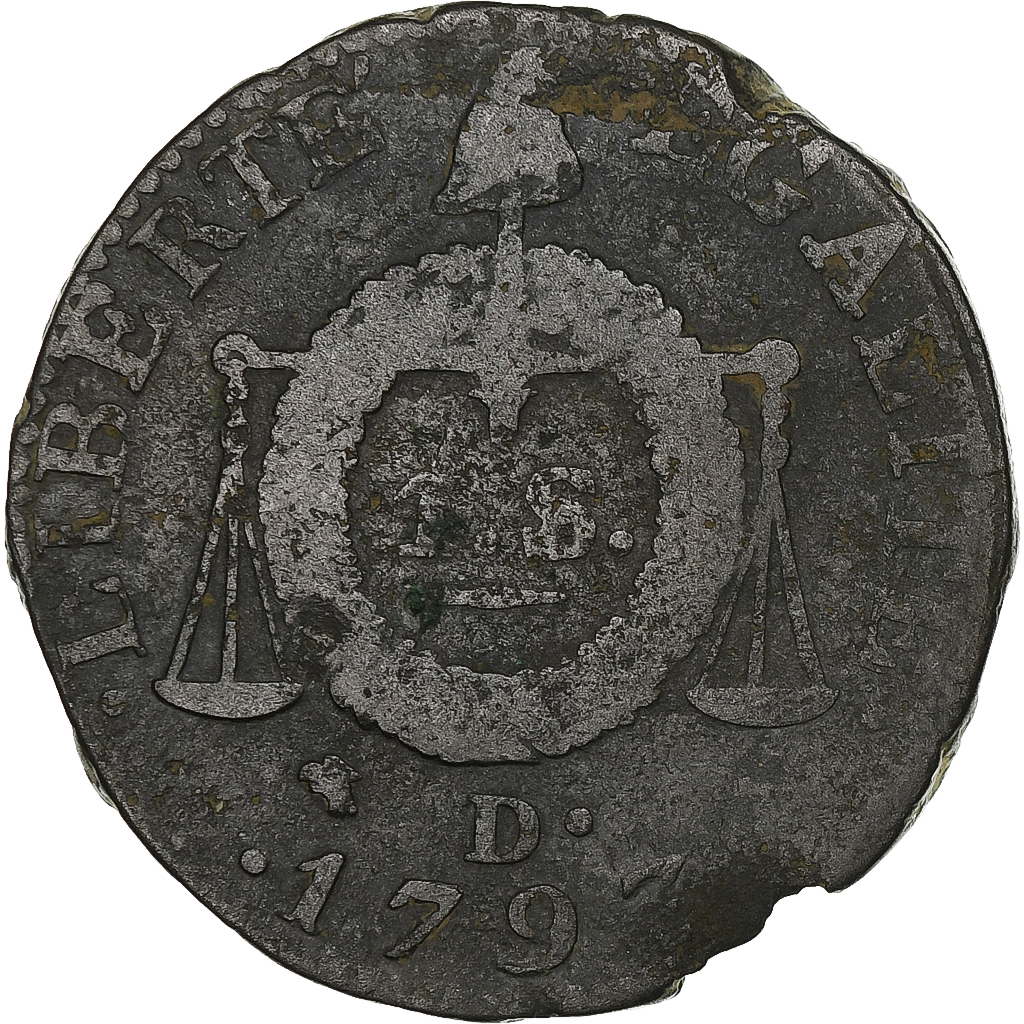 France, Sol aux balances françoise, 1793 / AN II, Dijon, Métal de cloche