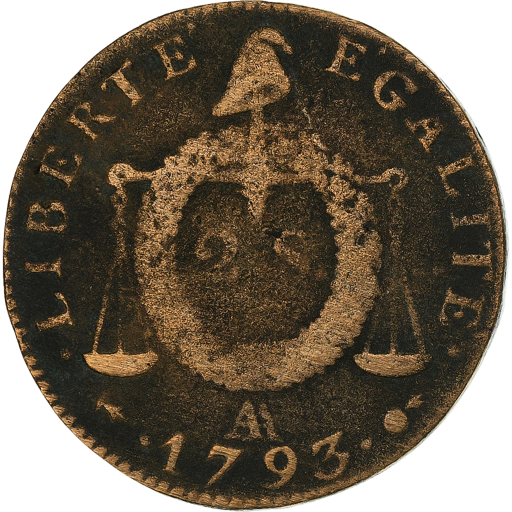France, 2 sols à la Balance, 1793 / AN II, Metz, Copper, , Gadoury:31