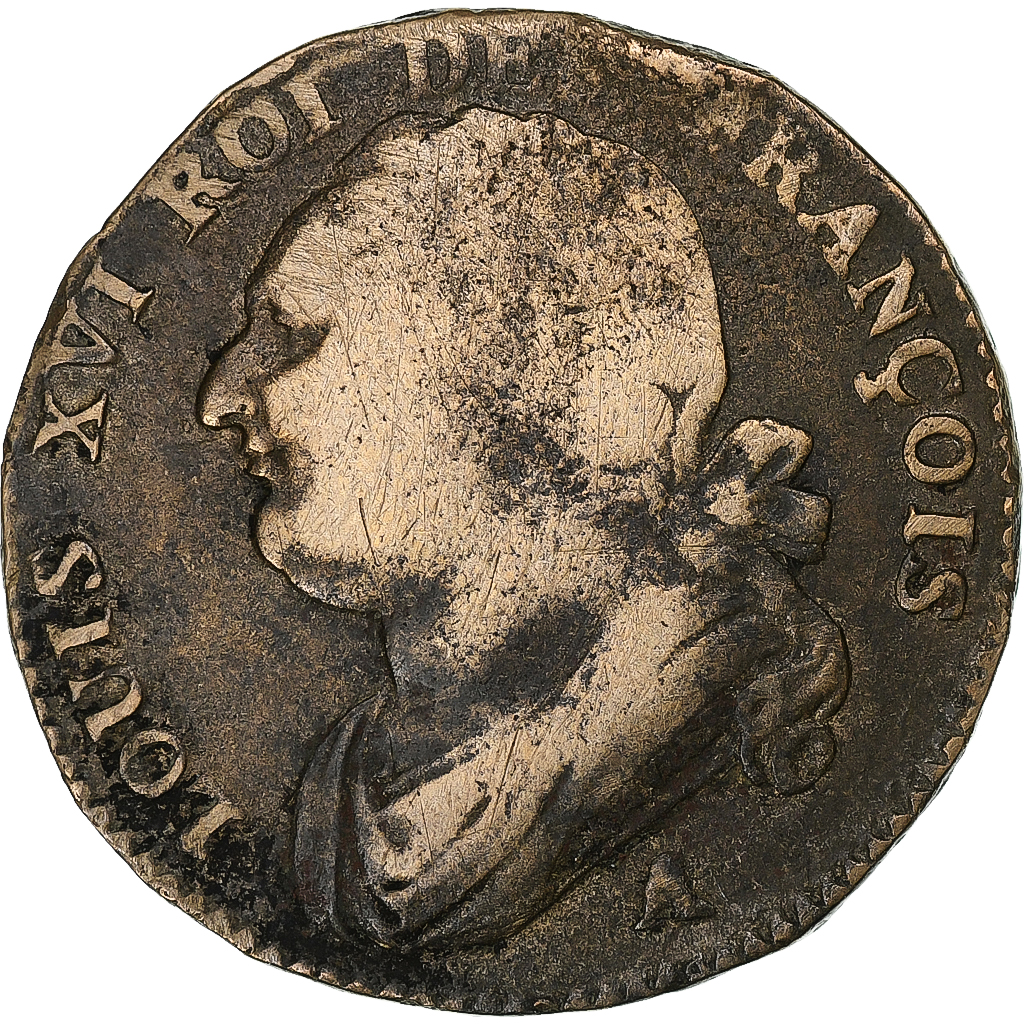 France, Louis XVI, 12 deniers françois, 1791·3, Lyon, Copper, 