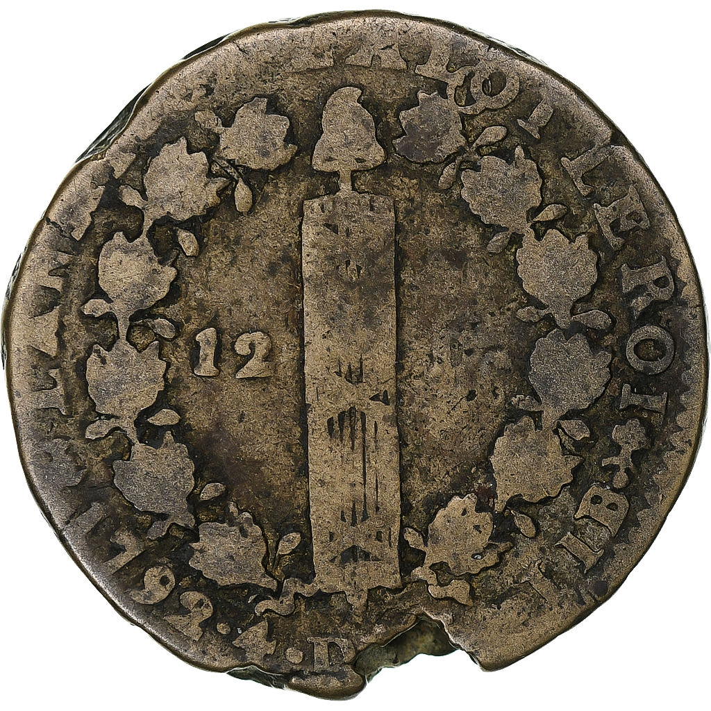 France, Louis XVI, 12 deniers françois, 1792⸱4, Nantes, Métal de cloche