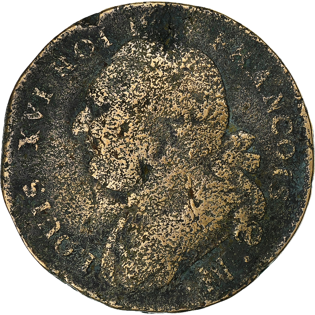 France, Louis XVI, 12 deniers françois, 1791·3, Marseille, Copper, 
