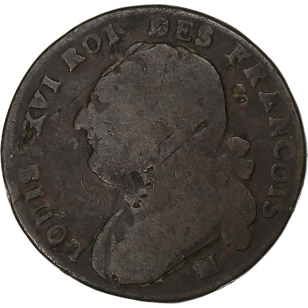 France, Louis XVI, 12 deniers françois, 1792⸱4, Marseille, Copper, 