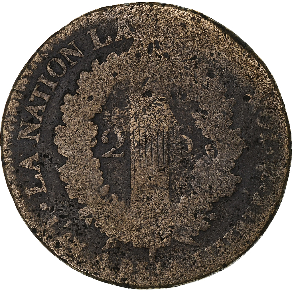 France, Louis XVI, 2 sols Français, 1792 / AN 4, Strasbourg, Copper, 