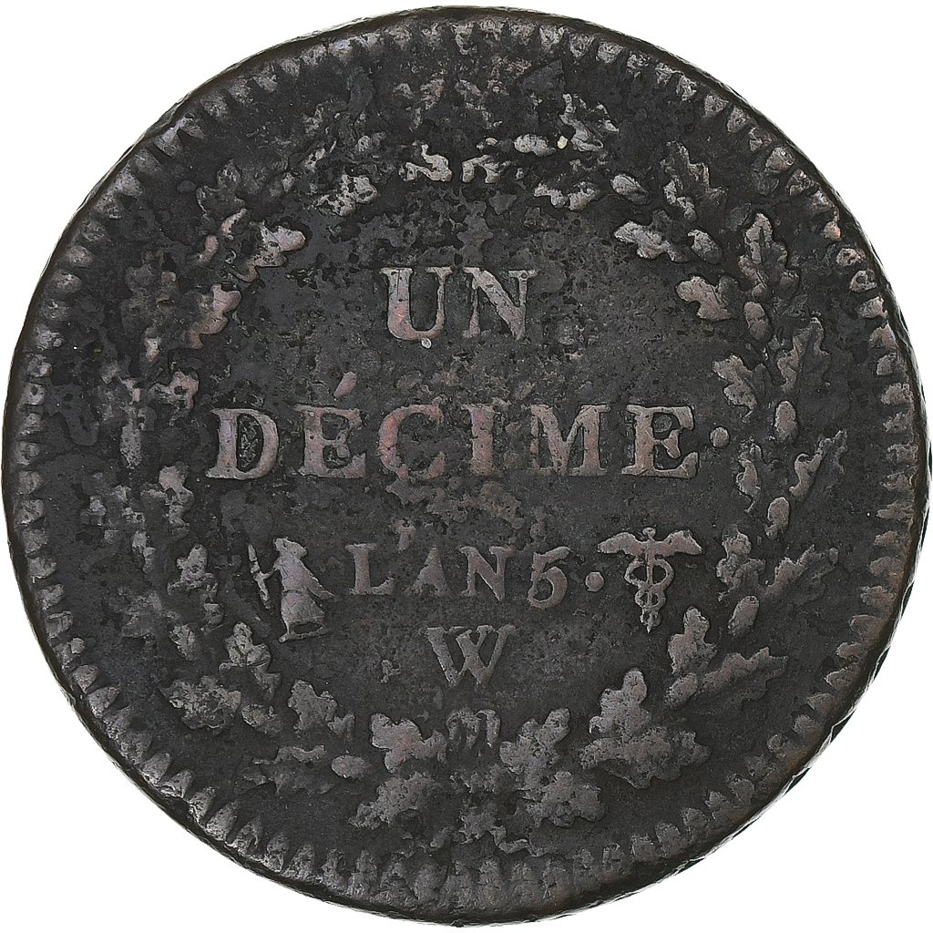 France, Decime, Dupré, AN 5, Lille, Copper, VF(30-35), Gadoury:187