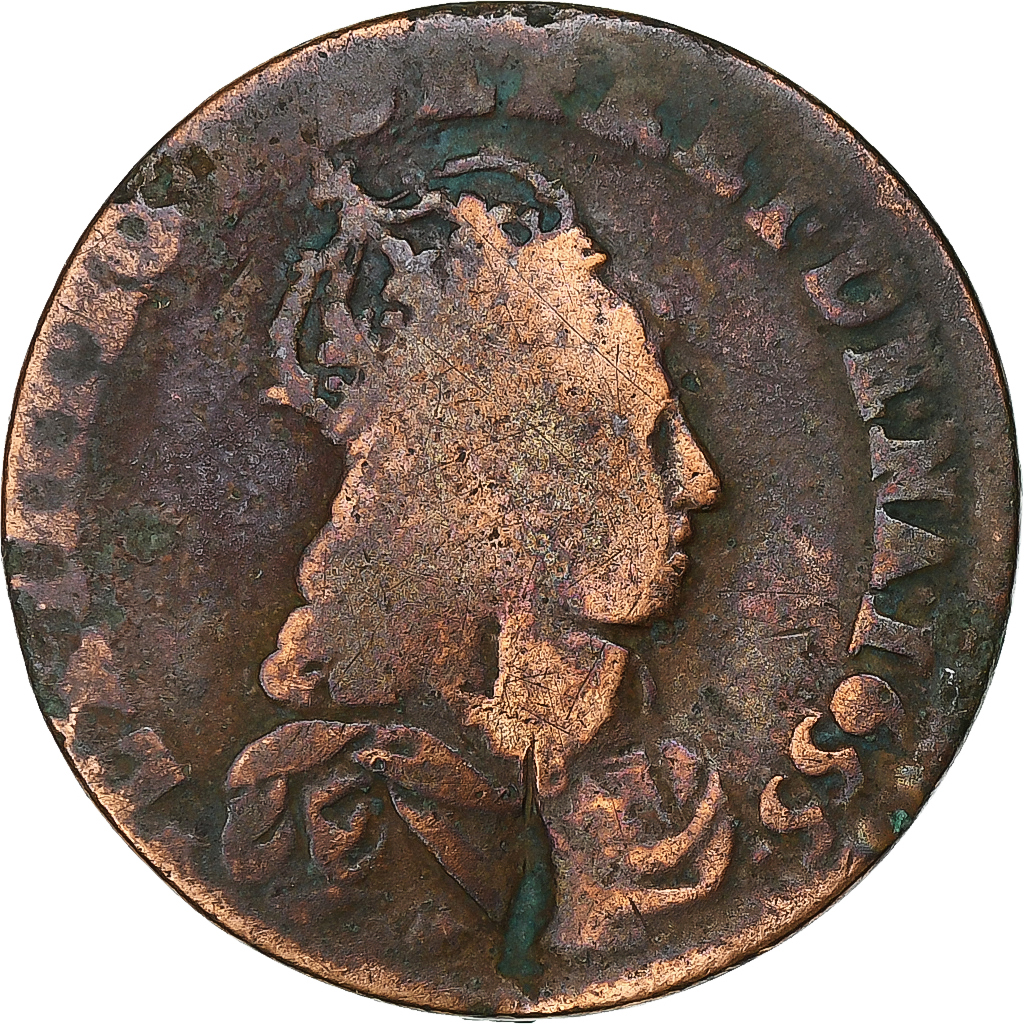 France, Louis XIV, Liard, 1655, Meung-sur-Loire, Copper, , Gadoury:80