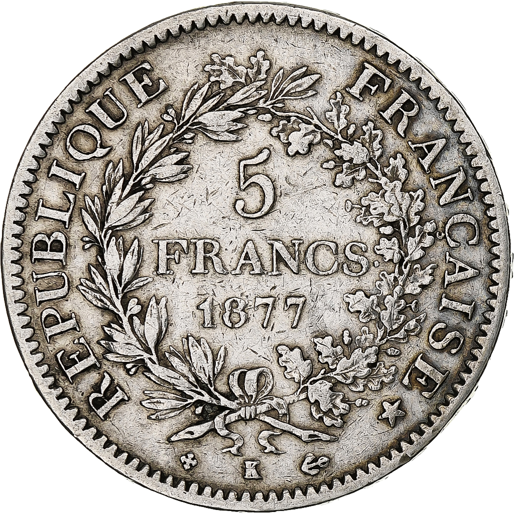 France, 5 Francs, Hercule, 1877, Bordeaux, Silver, , Gadoury:745