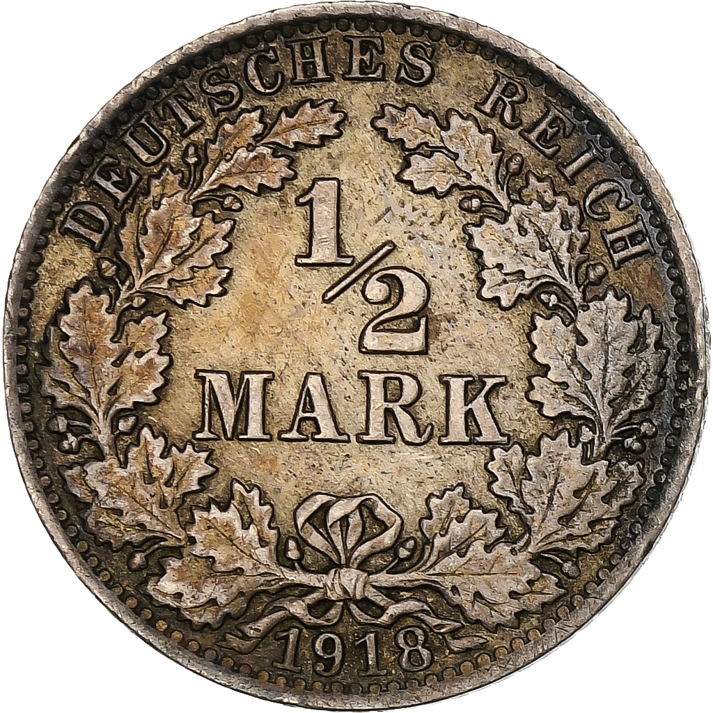 Germany, Wilhelm II, 1/2 Mark, 1918, Berlin, Silver, , KM:17