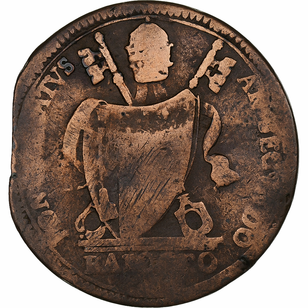 Papal States, Pius VII, Baiocco, 1802, Rome, Copper, F, KM:1267