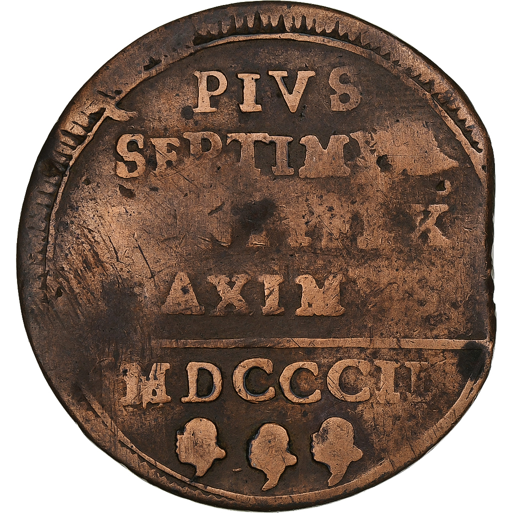 Papal States, Pius VII, Baiocco, 1802, Rome, Copper, F, KM:1267