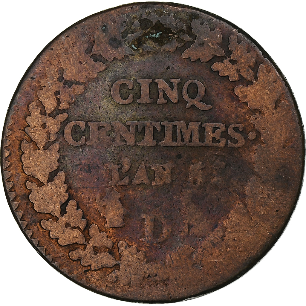 France, 5 Centimes, Dupré, AN 5, Lyon, Copper, , Gadoury:126, KM:640