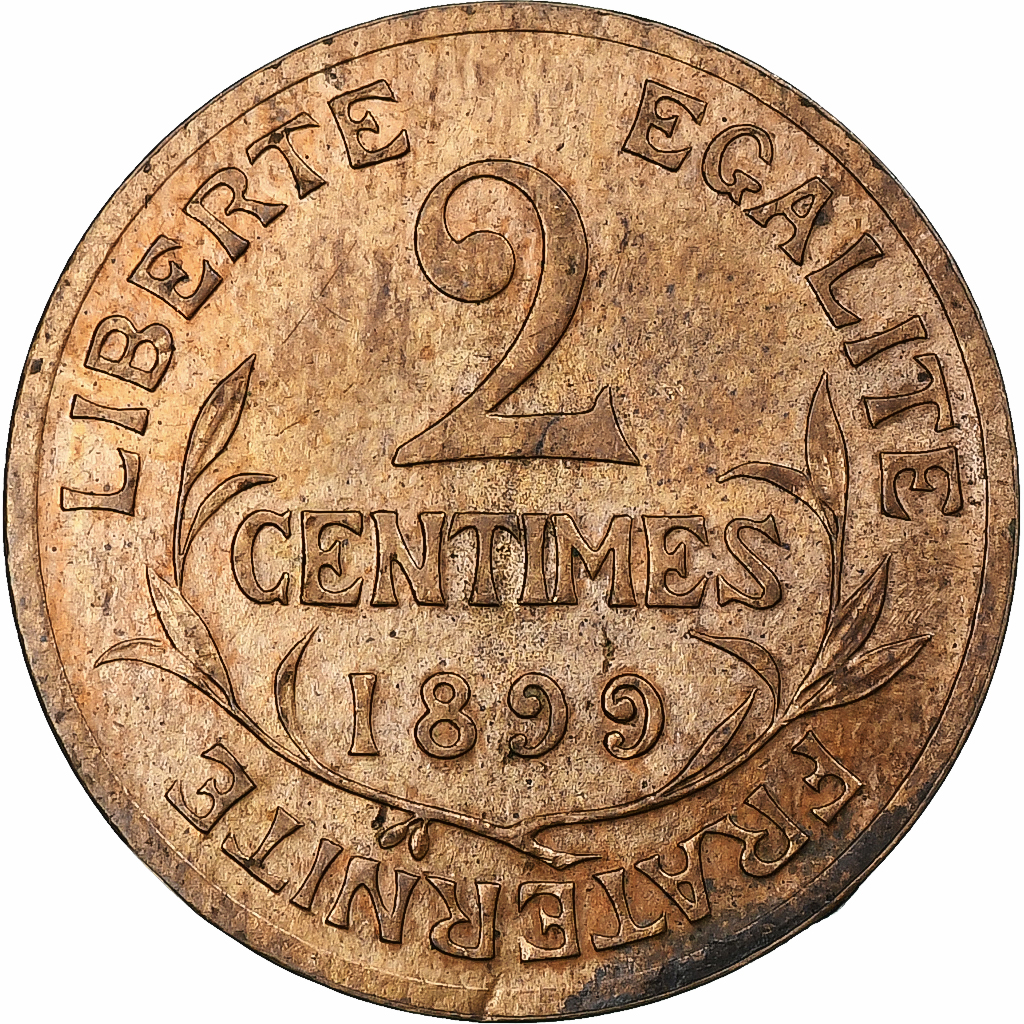 France, 2 Centimes, Daniel-Dupuis, 1899, Paris, Bronze, EF, Gadoury:107