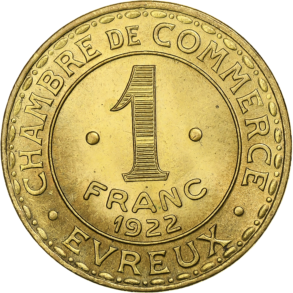 France, Chambre de commerce d'Evreux, Franc, 1922, , Cupro-Aluminium