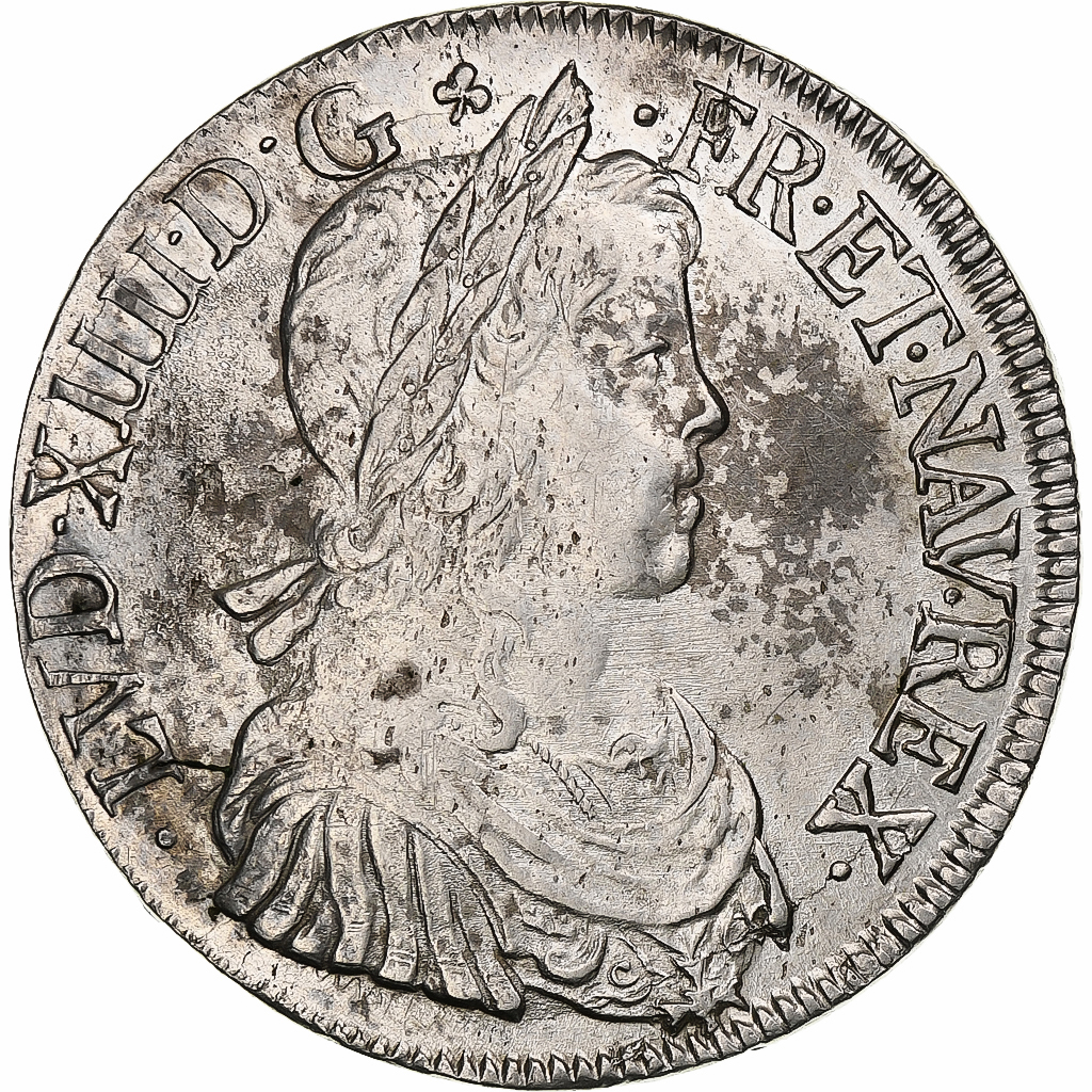 France, Louis XIV, Écu à la mèche longue, 1649, Montpellier, Silver