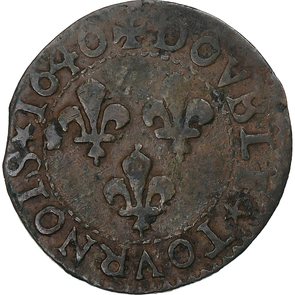 France, Louis XIII, Double Tournois, 1640, La Rochelle, Copper, 
