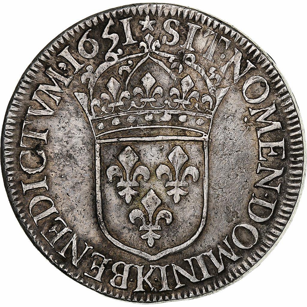 France, Louis XIV, Écu à la mèche longue, 1651, Bordeaux, Silver, EF