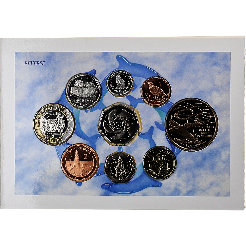 Gibraltar, Elizabeth II, Set 1 penny to 5 pounds, 2000, Pobjoy Mint, BU