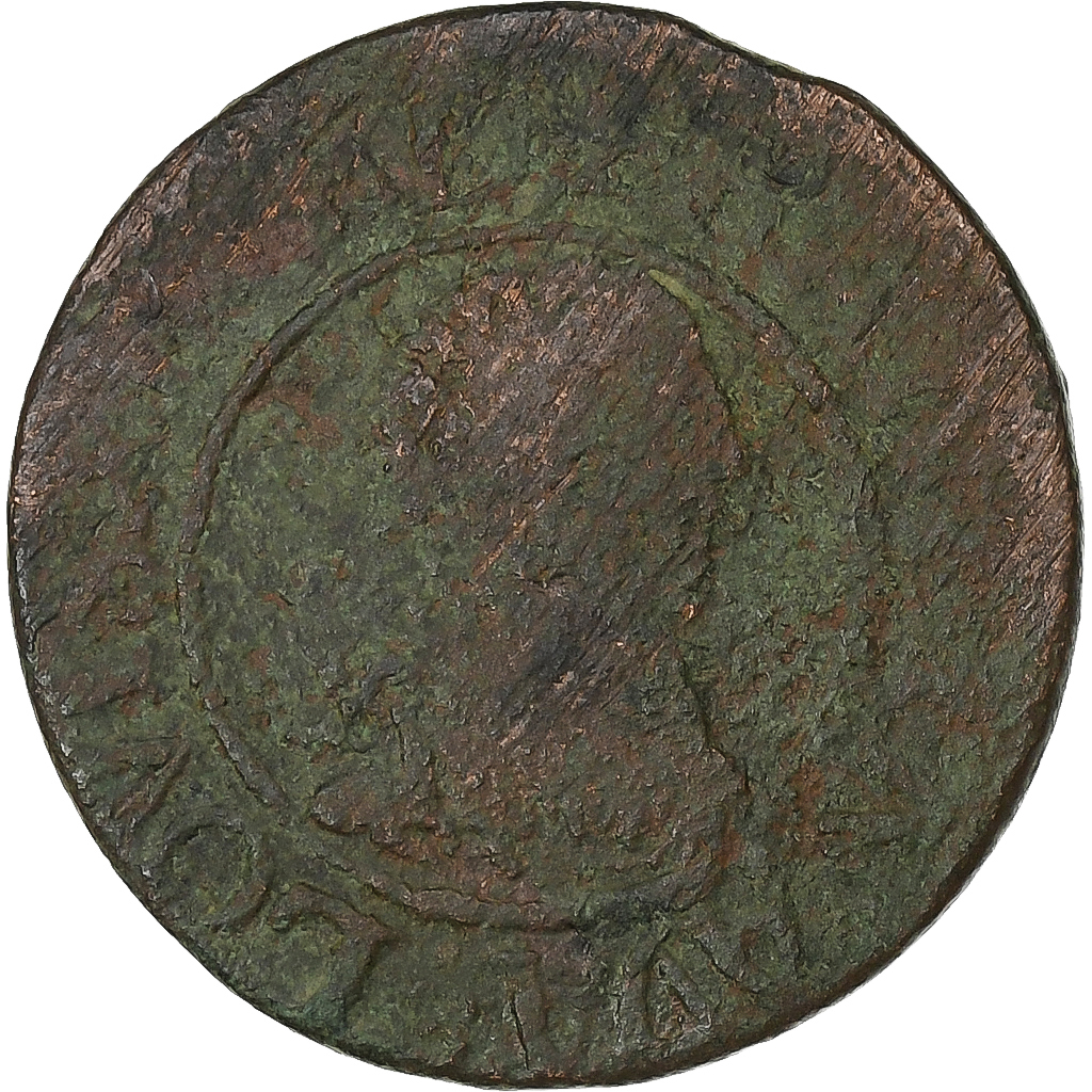 France, Louis XIII, Double Tournois, 1638, Troyes, Copper, , Gadoury:11