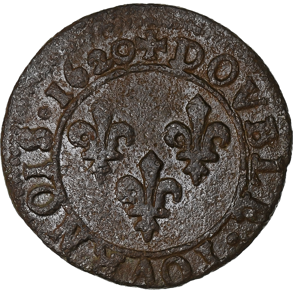 France, Louis XIII, Double Tournois, 1620, Paris, Copper, , Gadoury:8