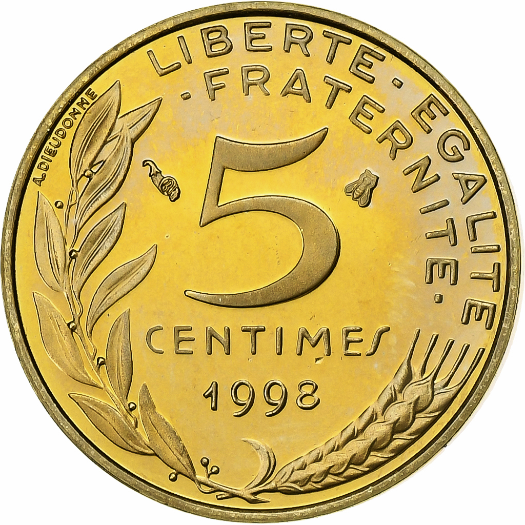 France, 5 Centimes, Marianne, 1998, Monnaie de Paris, Aluminum-Bronze