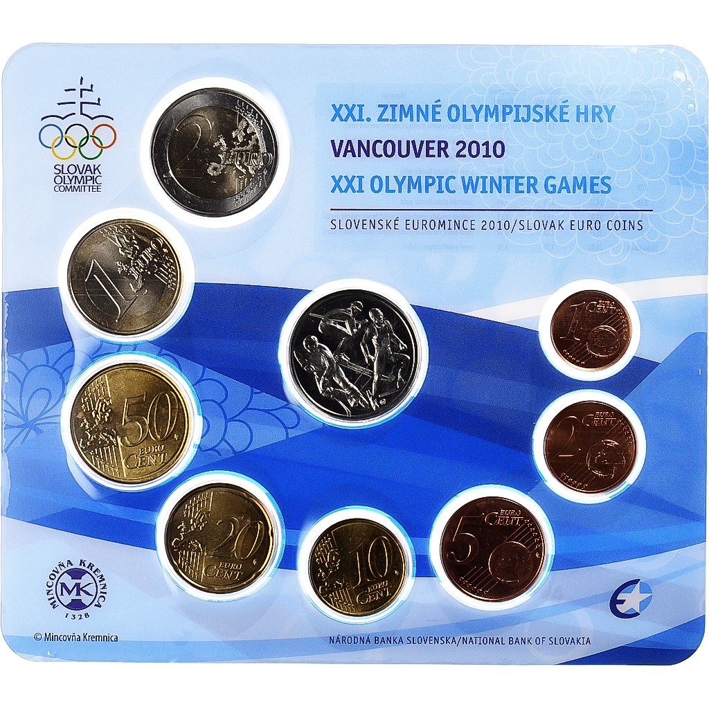 Slowakei, 1 c. to 2€ + token, Olympic Games, Colourized, 2010, Kremnica, STGL