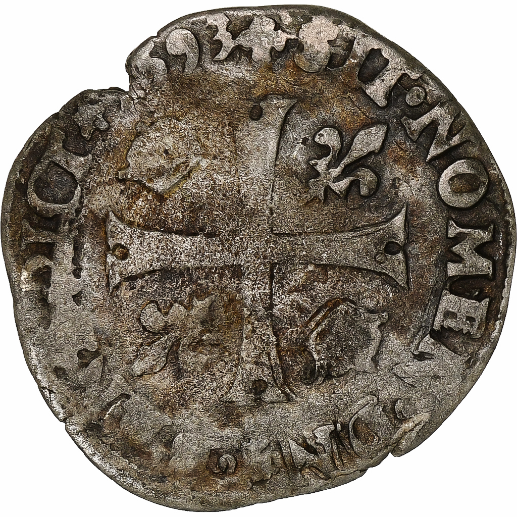 France, Henri IV, Douzain aux deux H, 1593, Billon, , Gadoury:552