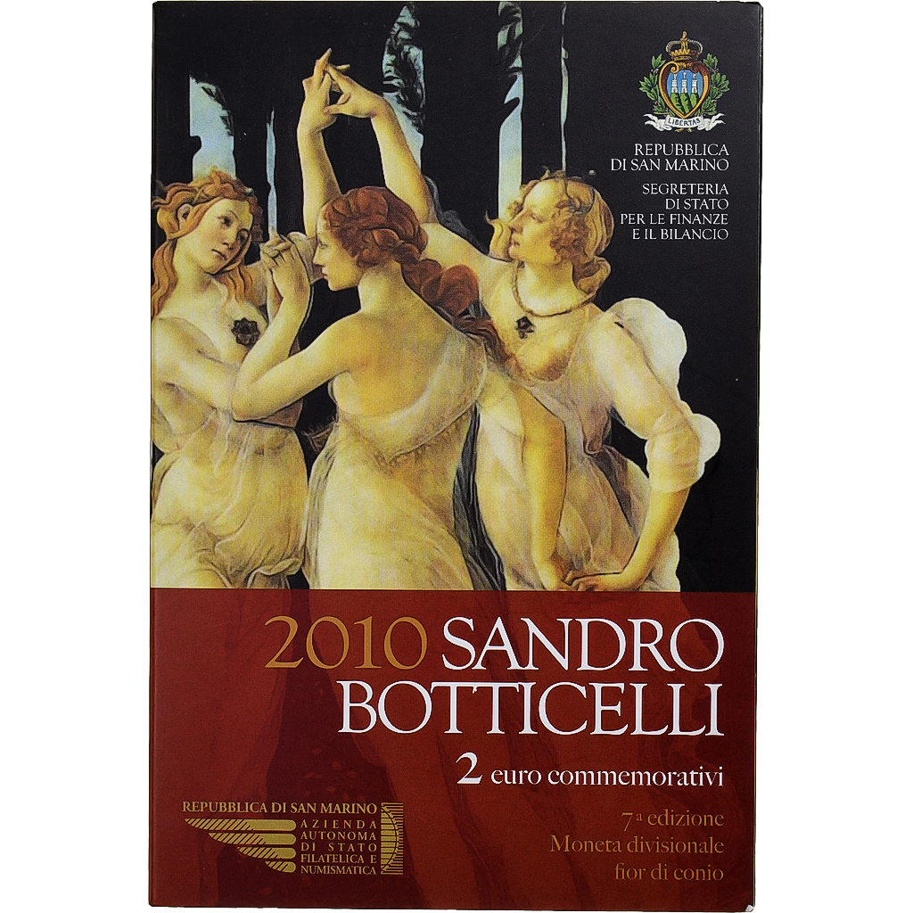San Marino, 2 Euro, Sandro Botticelli, FDC, 2010, Rome, Bi-Metallic, STGL