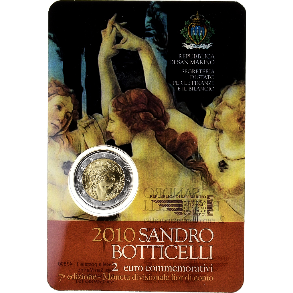 San Marino, 2 Euro, Sandro Botticelli, FDC, 2010, Rome, Bi-Metallic, STGL