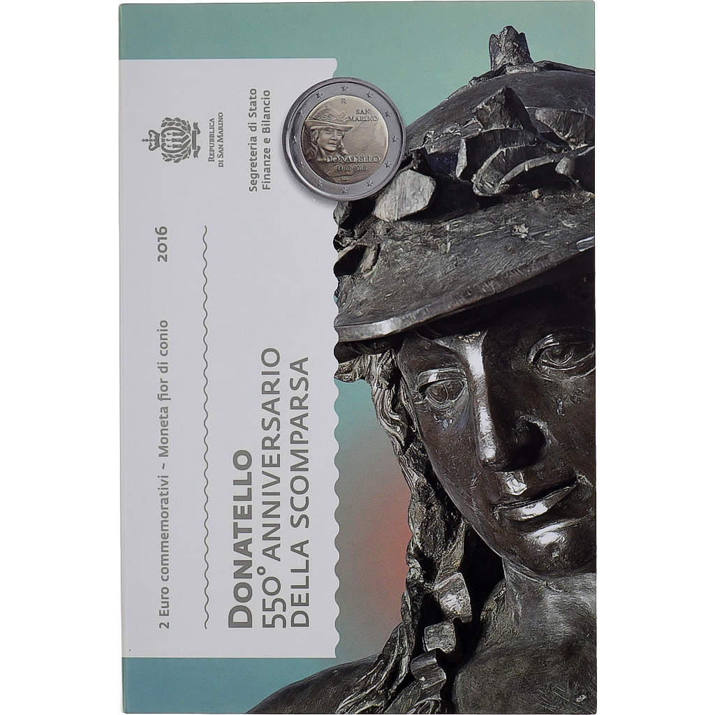San Marino, 2 Euro, Donatello, FDC, 2016, Rome, Bi-Metallic, STGL