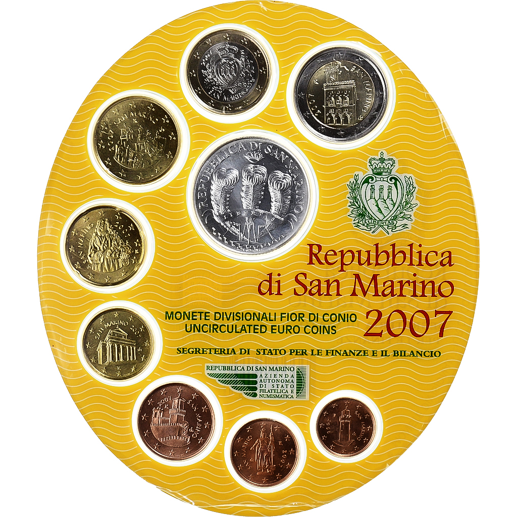 San Marino, 1 Cent to 2 Euro, BU, 2007, Rome, STGL