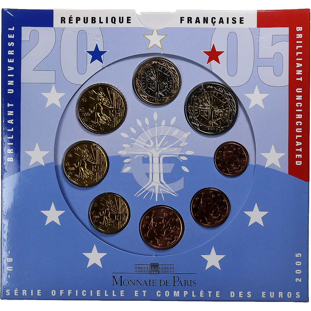 France, 1 Cent to 2 Euro, BU, 2005, Monnaie de Paris, 