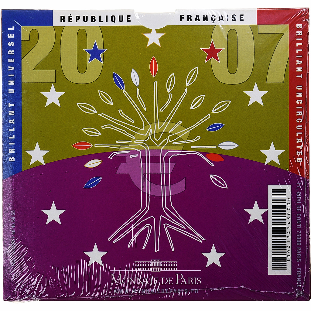 France, 1 Cent to 2 Euro, BU, 2007, Monnaie de Paris, FDC