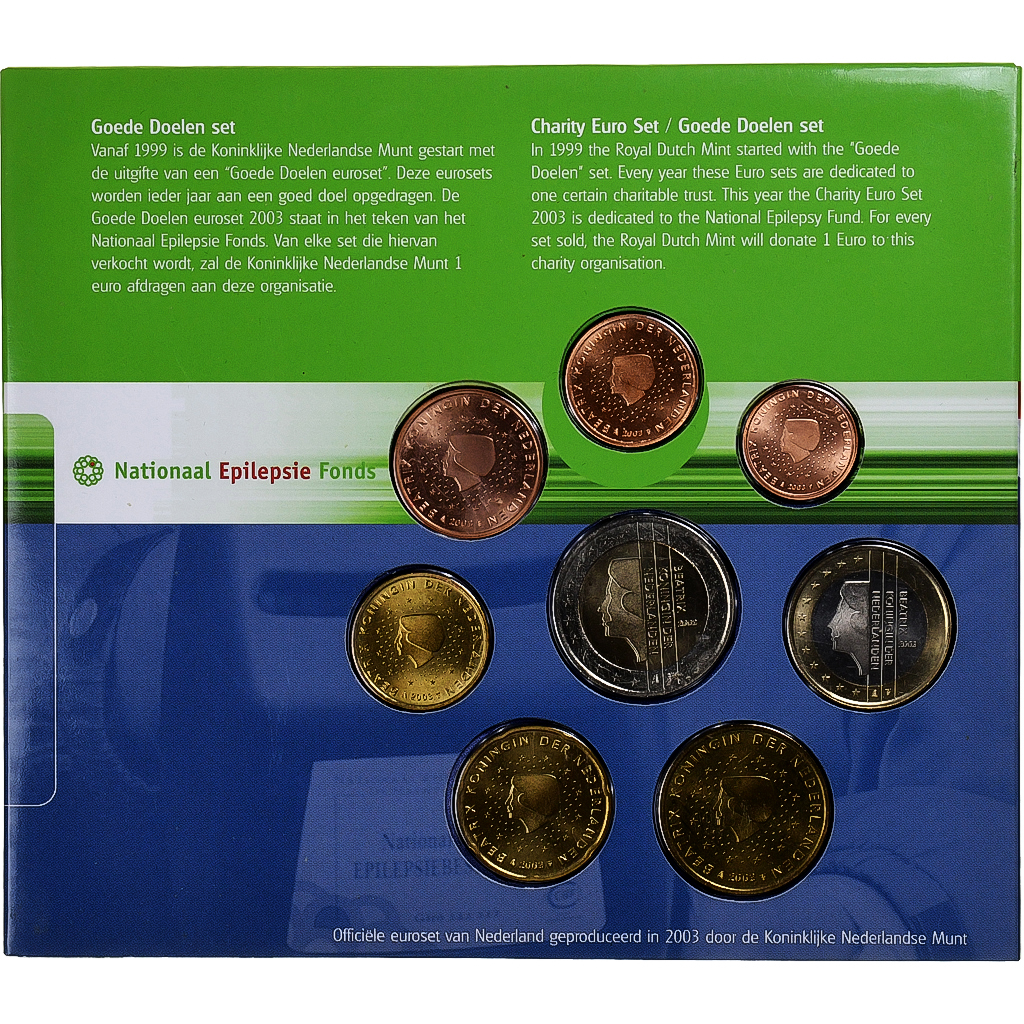 Netherlands, 1 Cent to 2 Euro, Epilepsie fonds, BU, 2003, Utrecht, 