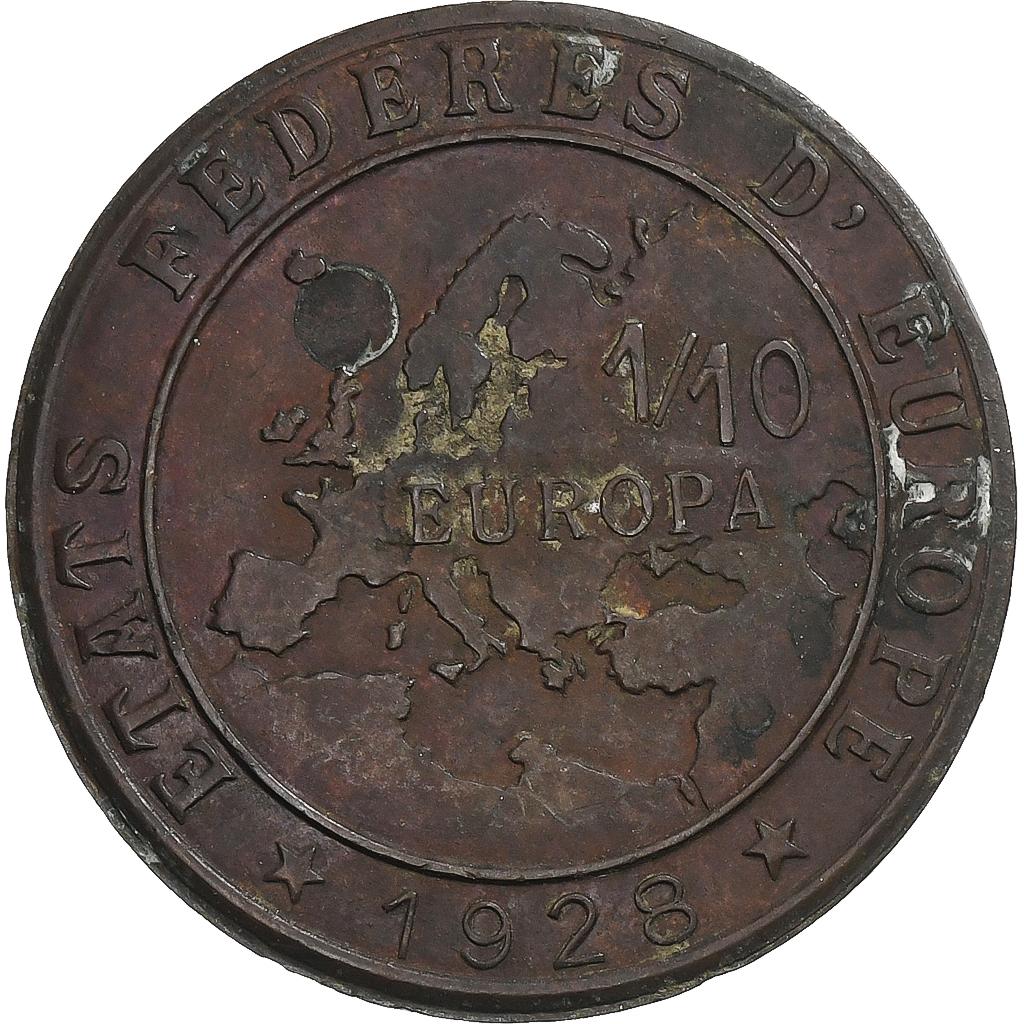 France, Token, Louis Pasteur, États Fédérés d'Europe, 1928, Bronze