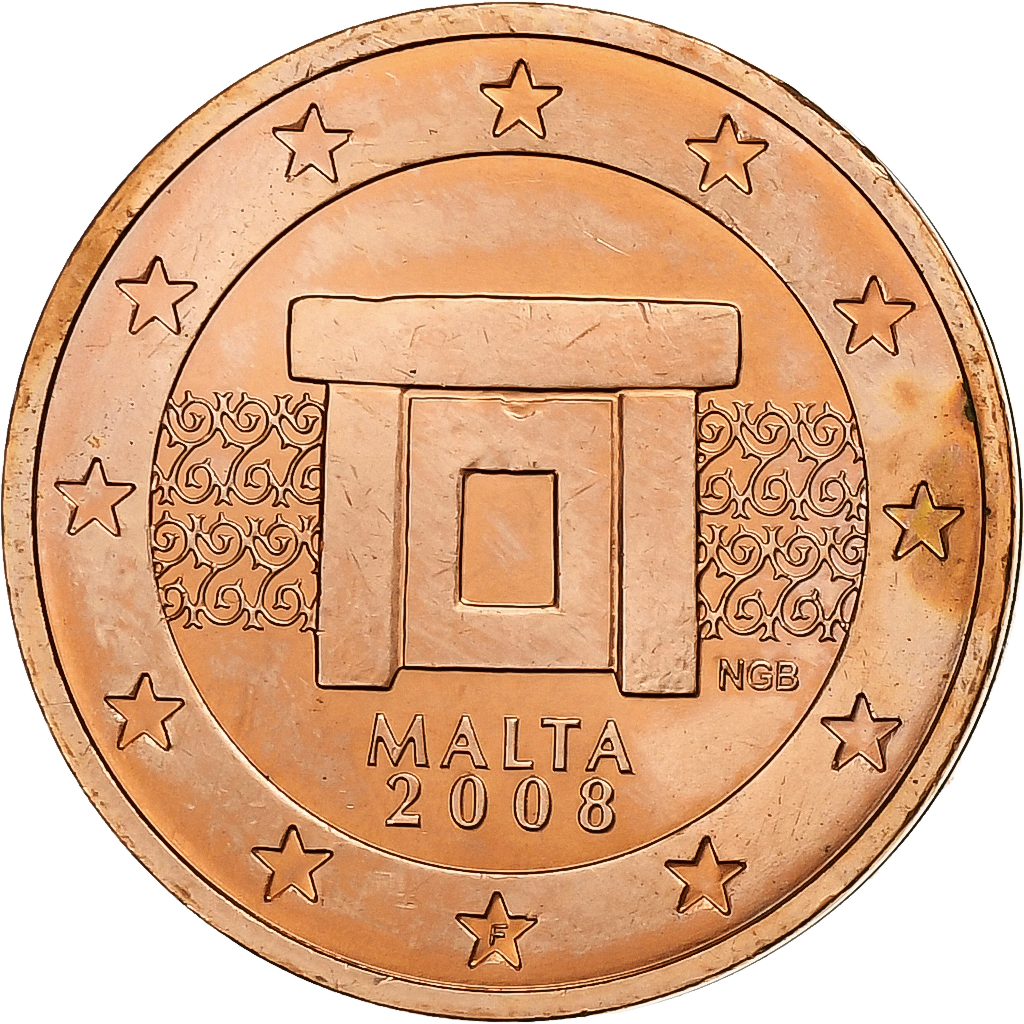 Malta, 2 Euro Cent, BU, 2008, Monnaie de Paris, Copper Plated Steel, STGL