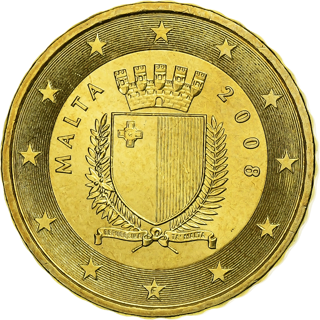 Malta, 10 Euro Cent, BU, 2008, Monnaie de Paris, Nordic gold, STGL