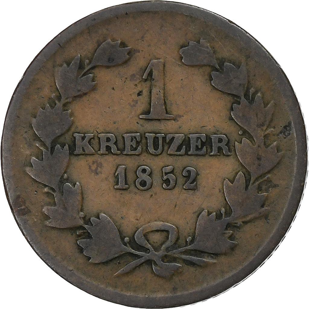Grand Duchy of Baden, Leopold I, Kreuzer, 1852, Copper, VF, KM:218.2