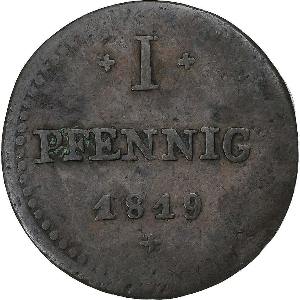 Grand Duchy of Hessen-Darmstadt, Ludwig I, Pfennig, 1819, Darmstadt, Copper