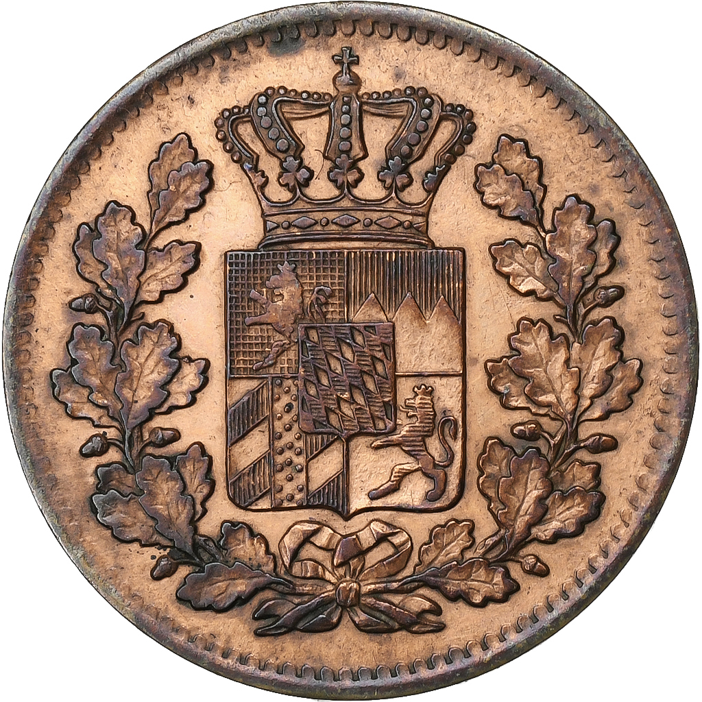 Kingdom of Bavaria, Ludwig II, 2 Pfennig, 1871, Munich, Copper, 
