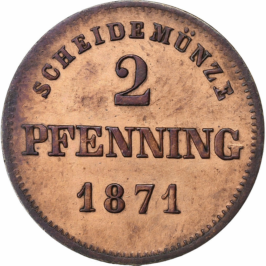 Kingdom of Bavaria, Ludwig II, 2 Pfennig, 1871, Munich, Copper, 